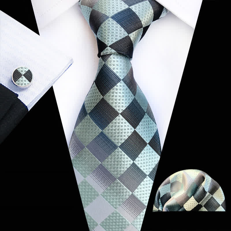 Set di 3 cravatte a scacchi con colori a contrasto da uomo - Verde chiaro - image 3