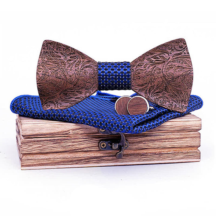 Set di 3 papillon in legno con motivo Paisley in noce nero da uomo