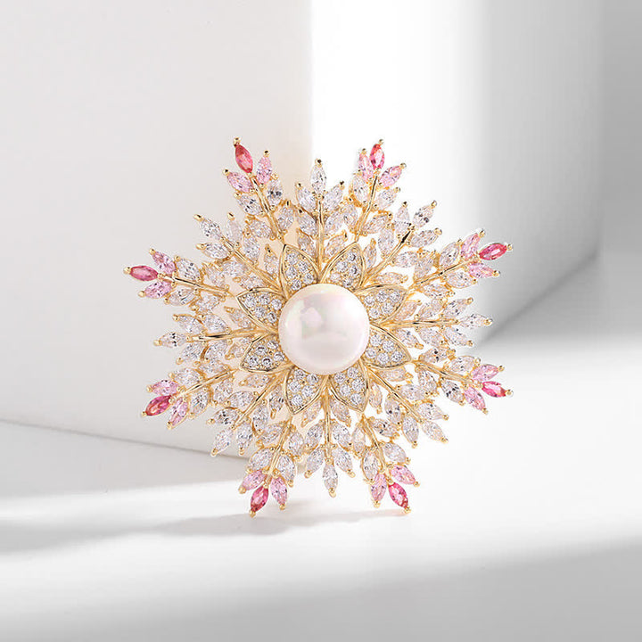 Spilla da donna con fiore di perle e fiocco di neve