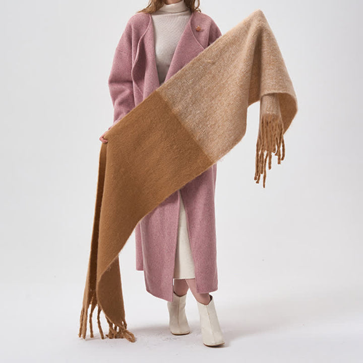 Sciarpa con frange bicolore semplice invernale da donna - Cammello - image 9
