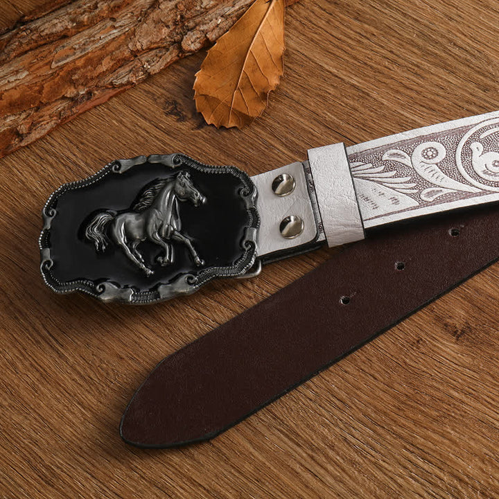 Cintura da uomo in pelle di cavallo da corsa nera e argentata - image 10