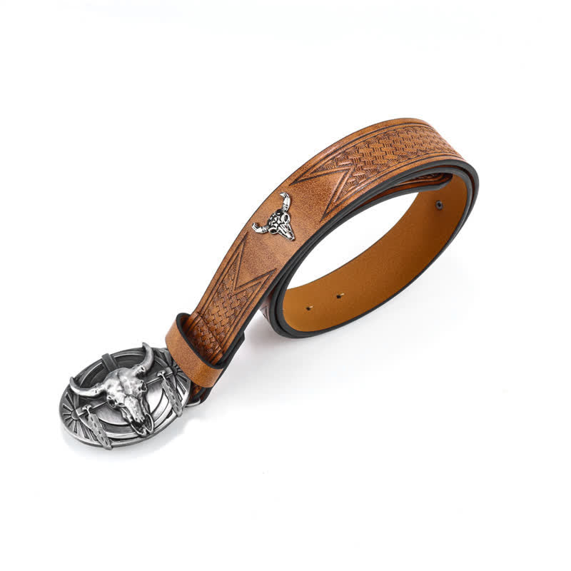 Cintura in pelle Mad Bull incisa da uomo