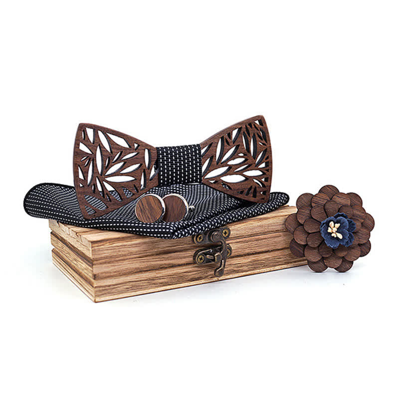Set di 4 papillon in legno a forma di foglia cava da uomo