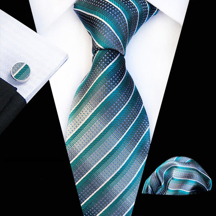 Set di 3 cravatte a righe grigie e verde acqua moderne da uomo