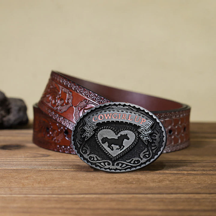 Cintura in pelle con fibbia Cowgirl Up in argento fai da te da donna