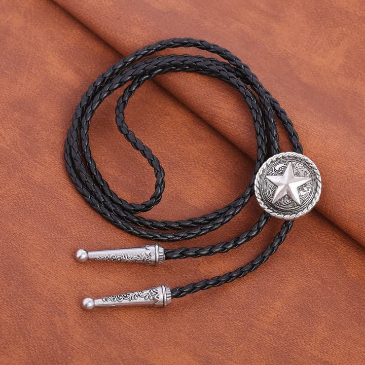 Cravatta Bolo in pelle intrecciata a forma di stella a cinque punte