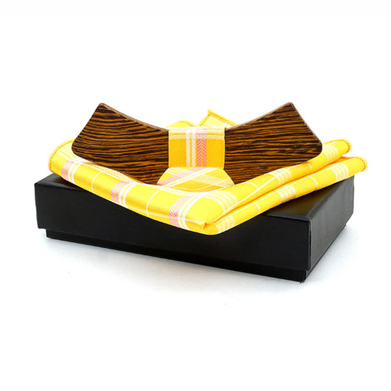 Set di 2 papillon in legno a forma di colletto da uomo - Plaid giallo - image 16