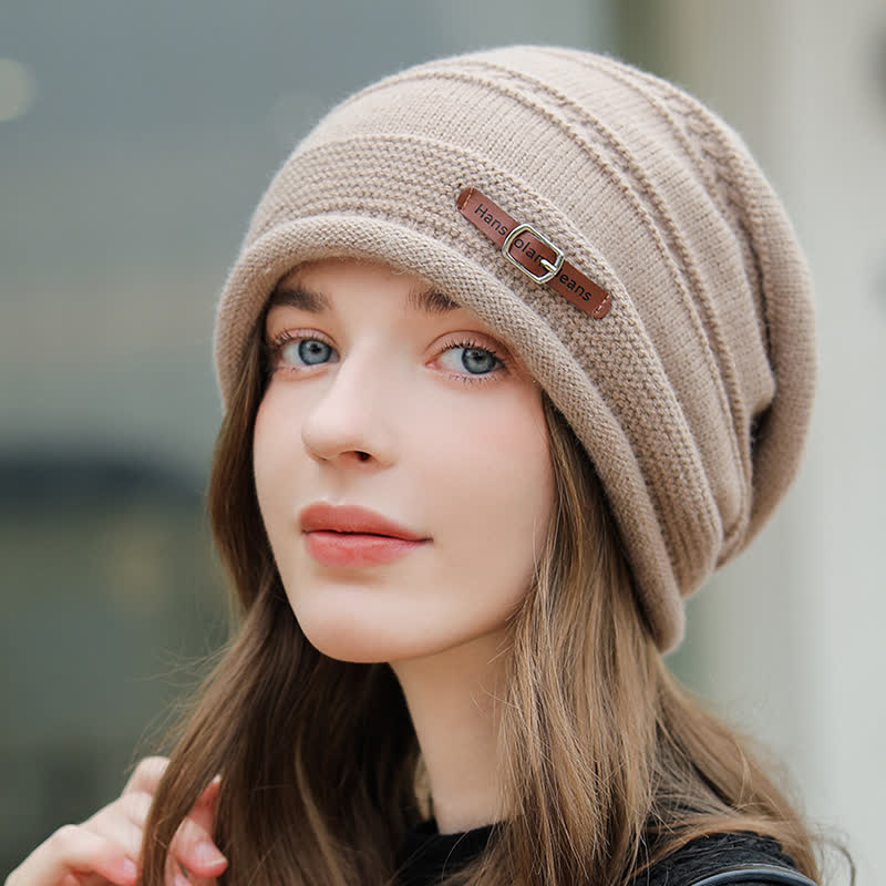 Cappello invernale da donna ripiegabile in pile lavorato a maglia