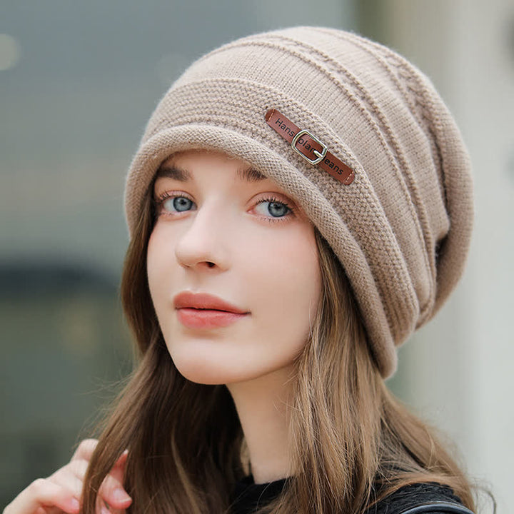 Cappello invernale da donna ripiegabile in pile lavorato a maglia