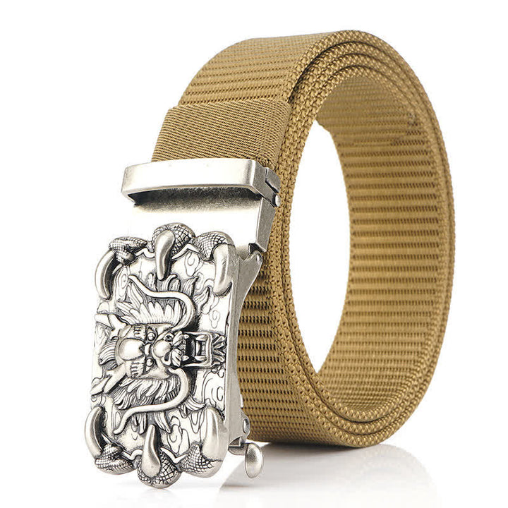 Cintura in nylon con decorazione drago casual da uomo - Cachi / Argento - 48" - image 10