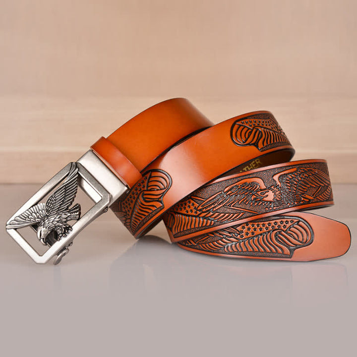 Cintura in pelle goffrata con fibbia Hollow Eagle da uomo