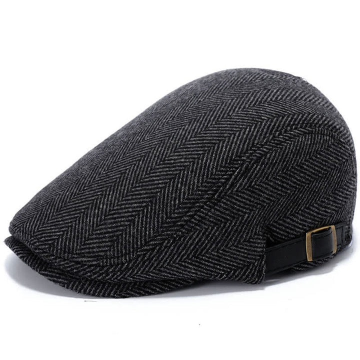 Berretto piatto con fibbia regolabile in pelle - Spina di pesce grigia - Regolabile (circa 22"-23 1/4") - image 9
