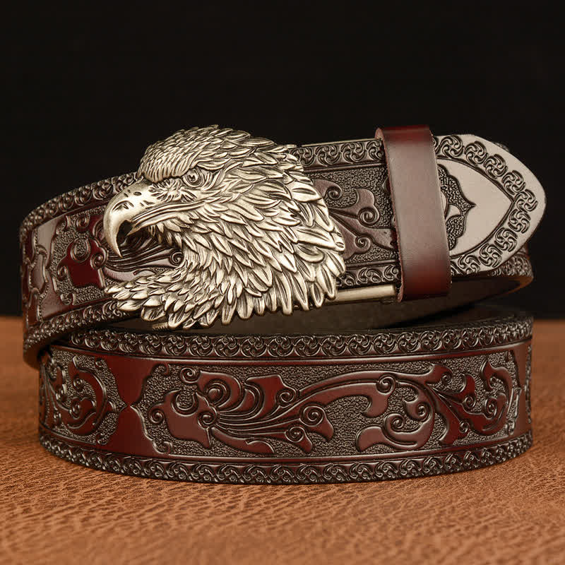 Cintura in pelle con testa d'aquila tridimensionale da uomo - Argento e marrone - 46 - image 12