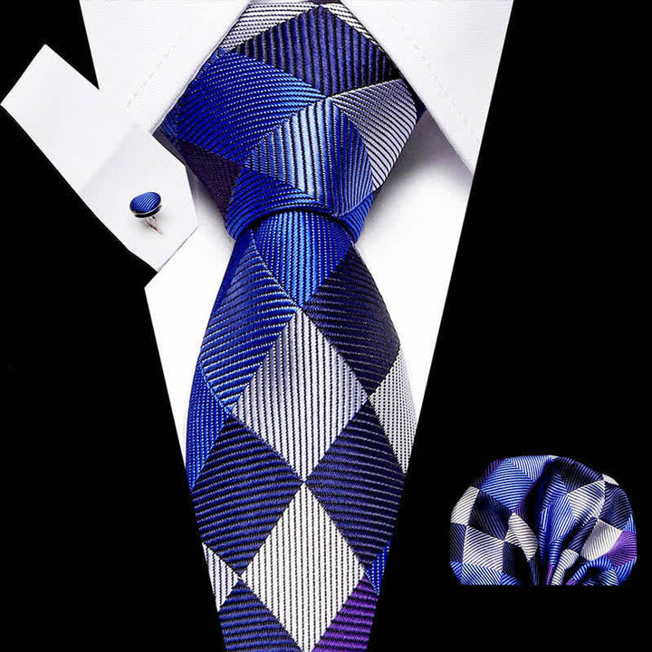 Set di 3 cravatte da uomo a scacchiera blu e grigia moderna
