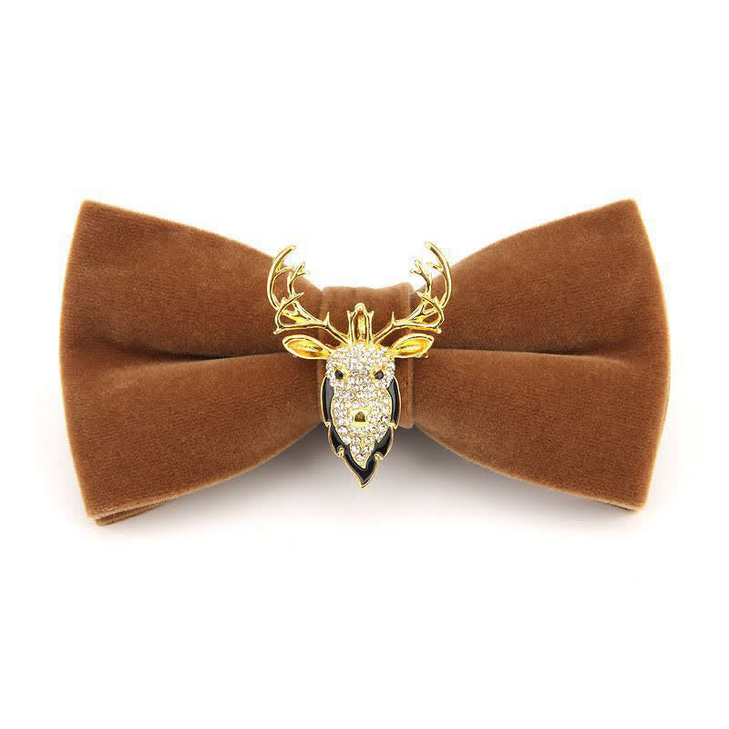 Papillon natalizio in velluto con strass e testa di alce da uomo - Testa di cervo cammello - image 2
