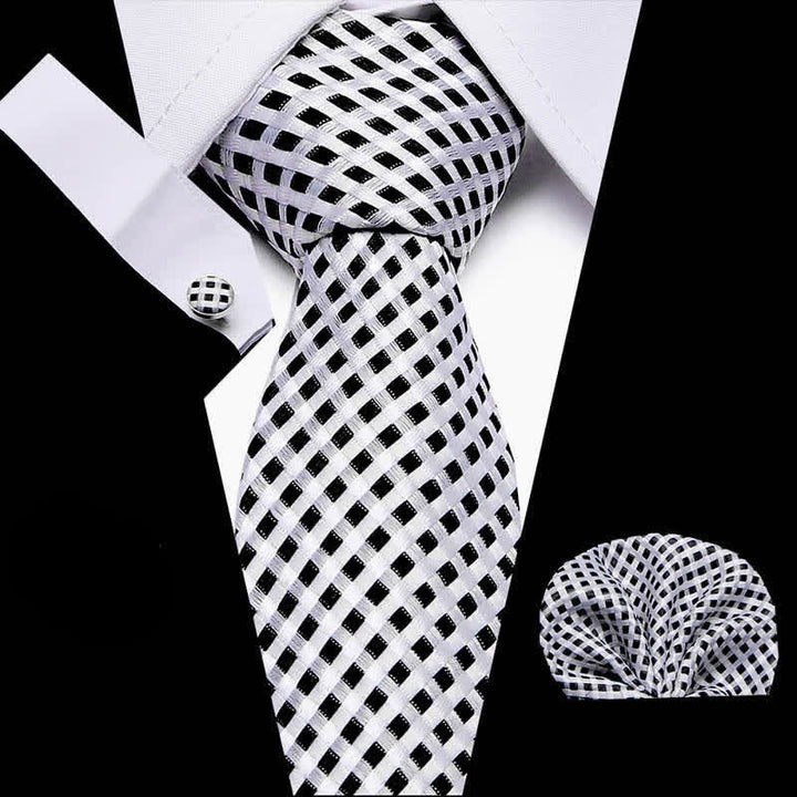 Set di 3 cravatte a quadri intrecciate bianche e nere da uomo - Bianco e nero - image 0