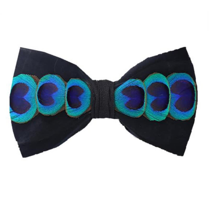 Papillon con piume di pavone color blu e bianco