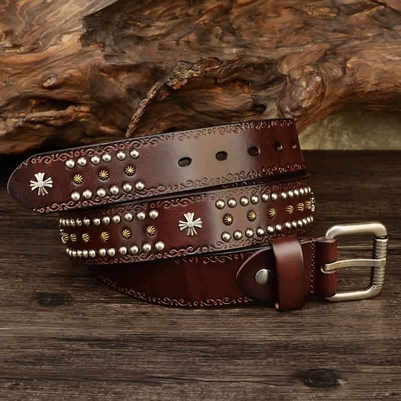 Cintura unisex con decorazione a borchie e borchie incrociate in stile rock