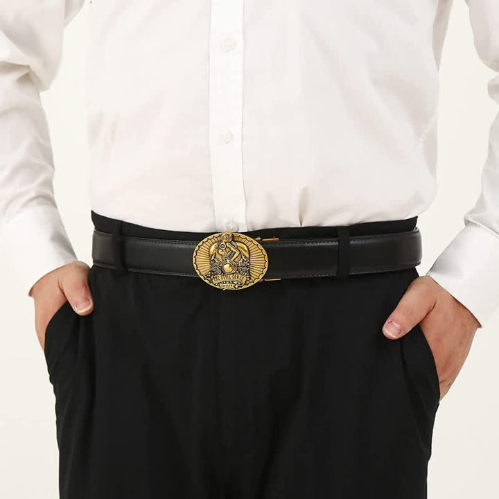 Cintura in pelle con fibbia automatica "The Devil Comes Smiling" fai da te da uomo