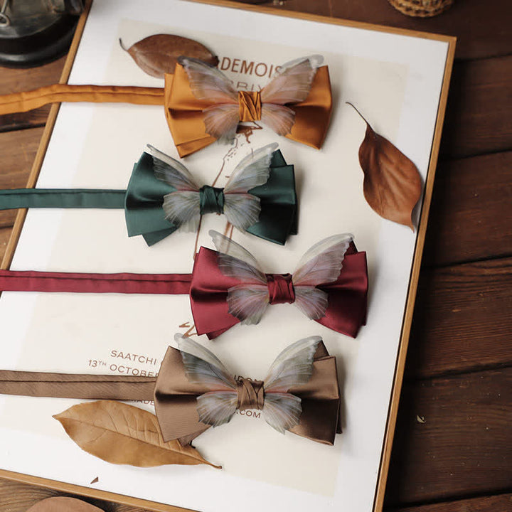 Set da taschino con papillon e fazzoletto da taschino a farfalla in organza vintage da uomo
