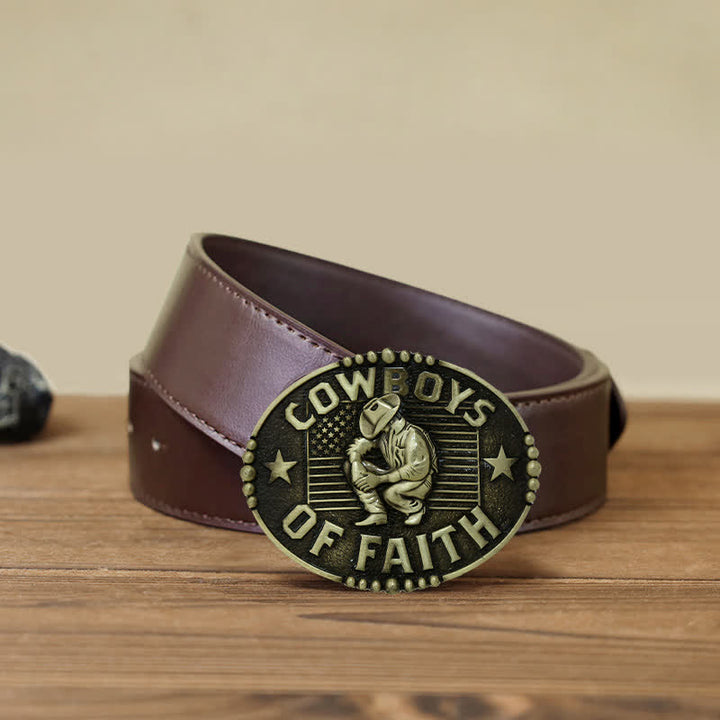 Cintura in pelle con fibbia "Cowboys Of Faith" fai da te da uomo - Oro antico - Cintura PU marrone (40) - image 10