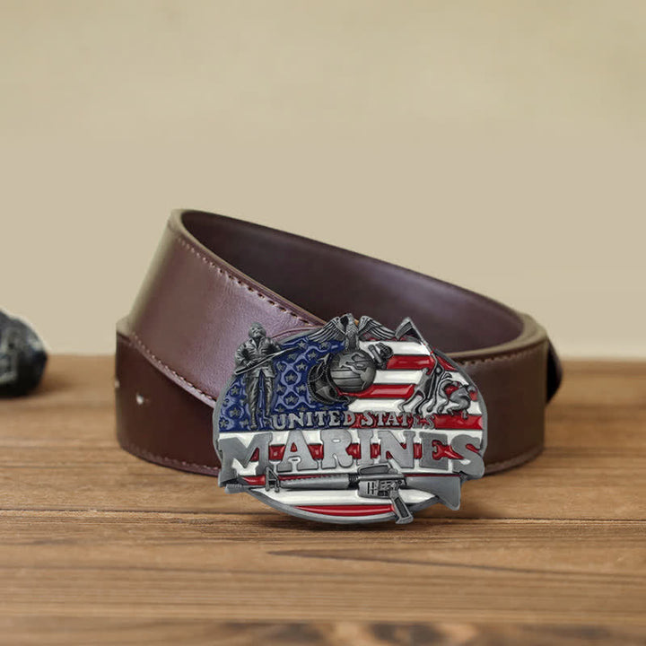 Cintura in pelle con fibbia militare fai da te dei marines degli Stati Uniti da uomo