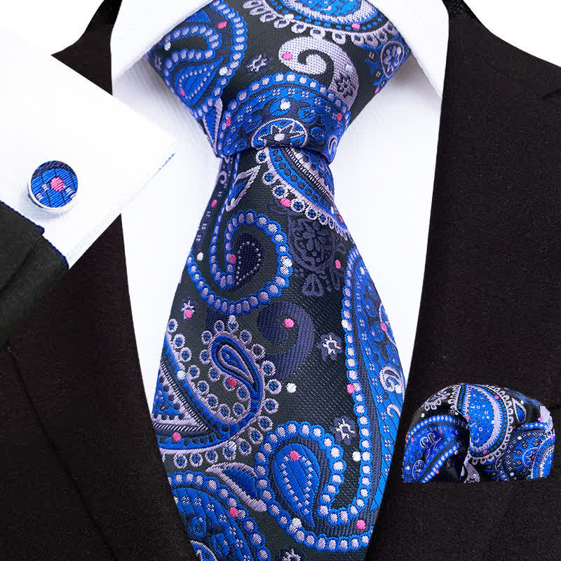 Set di 3 cravatte da uomo con motivo paisley esotiche da palazzo - Blu - image 1