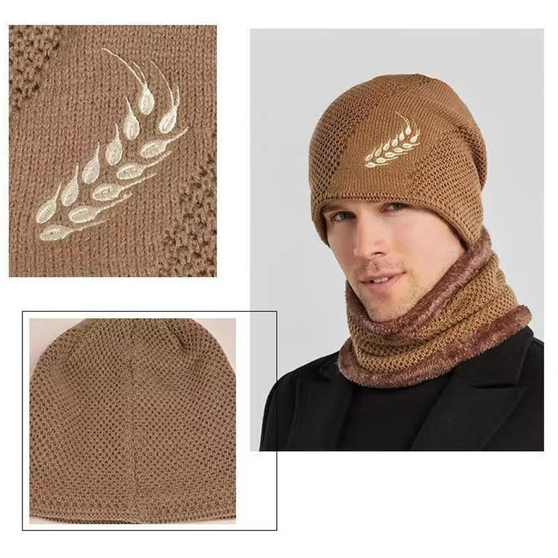 Set di 2 cappelli e scaldacollo con ricamo a forma di grano