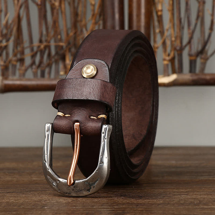 Cintura in pelle con fibbia intagliata vintage classica da uomo - Marrone - 44 - image 5
