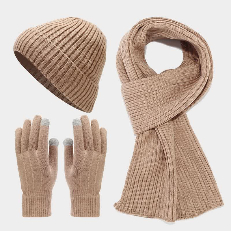 Set di 3 cappelli, sciarpe e guanti classici unisex versatili - Cammello - Regolabile (circa 21 5/8"-23 5/8") - image 4