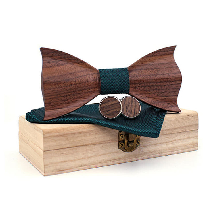 Set di 3 papillon in legno di noce nero 3D da uomo - Verde - image 7