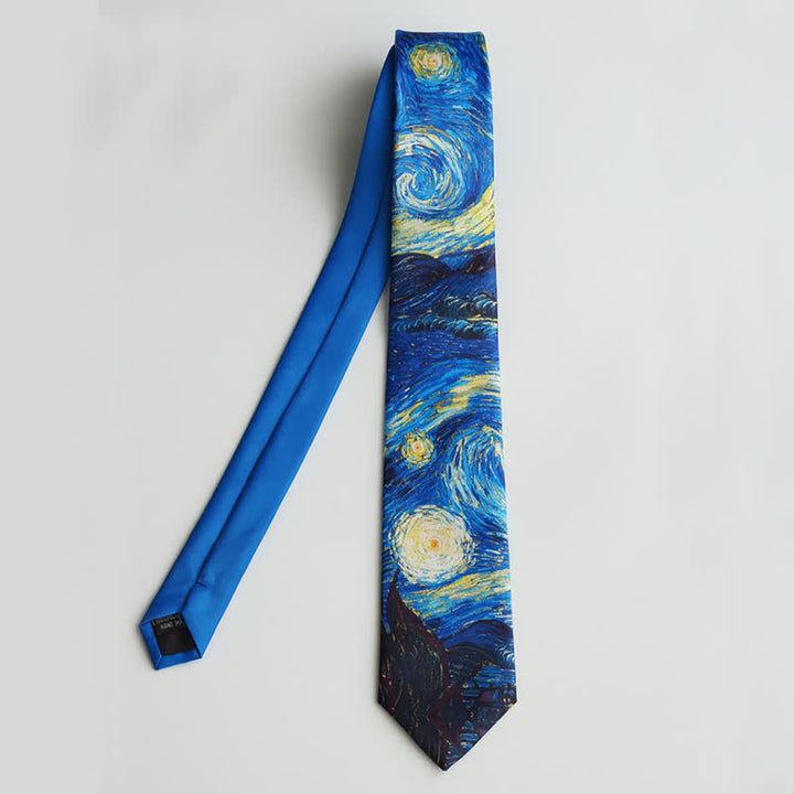 Cravatta da uomo con motivo notte stellata dipinto blu