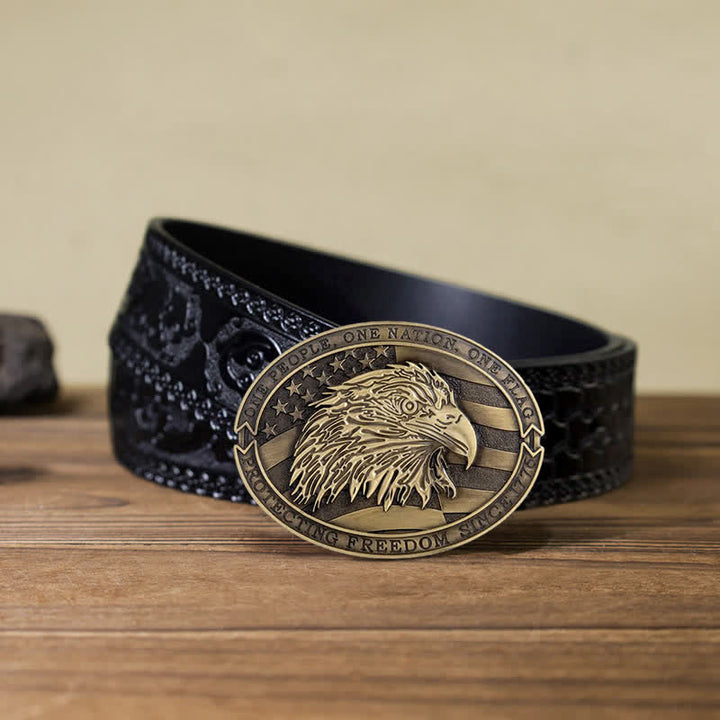 Cintura in pelle con fibbia della bandiera USA con aquila calva patriottica fai da te da uomo
