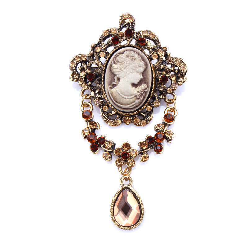 Spilla a forma di lacrima con cammeo da fanciulla da donna - Oro - image 0