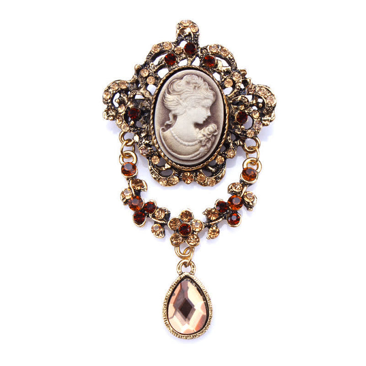 Spilla a forma di lacrima con cammeo da fanciulla da donna - Oro - image 0