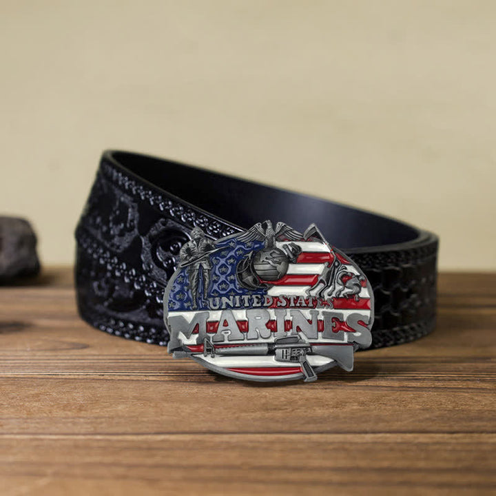 Cintura in pelle con fibbia militare fai da te dei marines degli Stati Uniti da uomo