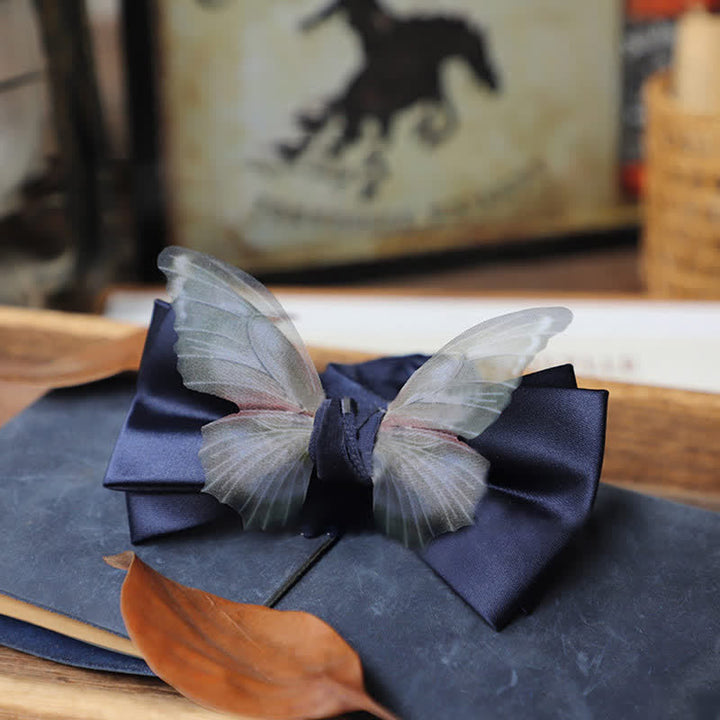 Set da taschino con papillon e fazzoletto da taschino a farfalla in organza vintage da uomo