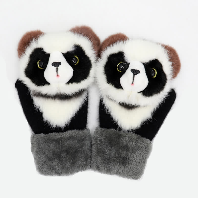 Guanti da donna con motivo di animali carini e pelosi - Panda nero - image 2