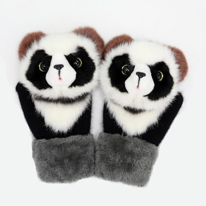 Guanti da donna con motivo di animali carini e pelosi - Panda nero - image 2