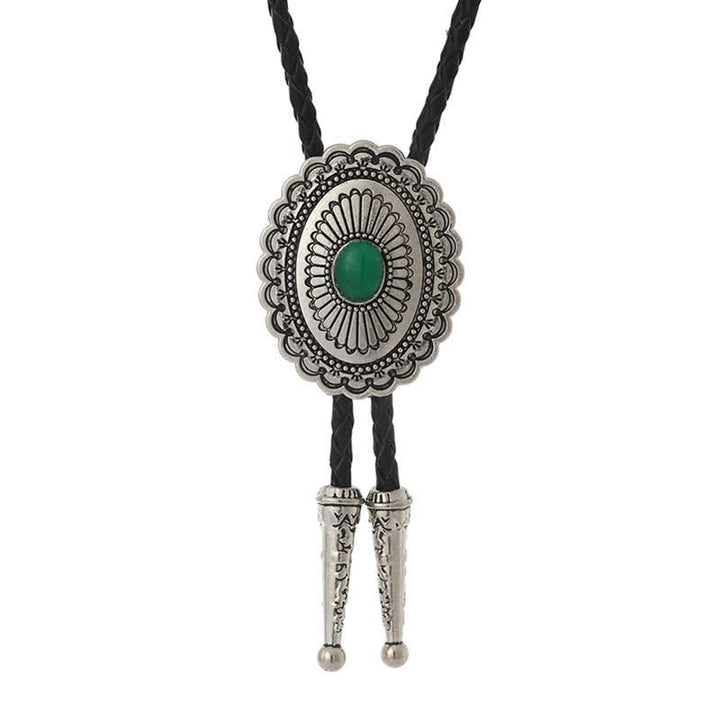 Cravatta Bolo in stile tribale in pietra naturale verde