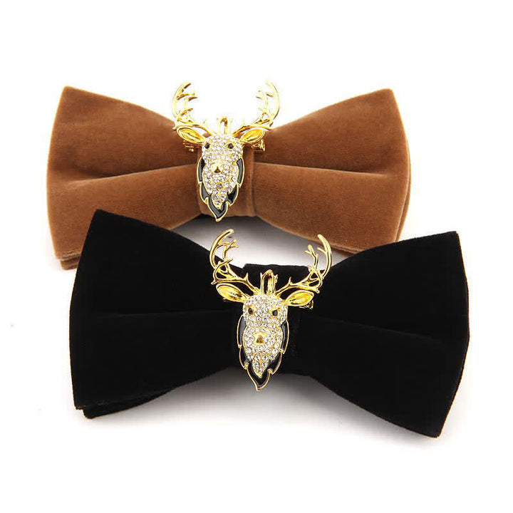 Papillon natalizio in velluto con strass e testa di alce da uomo