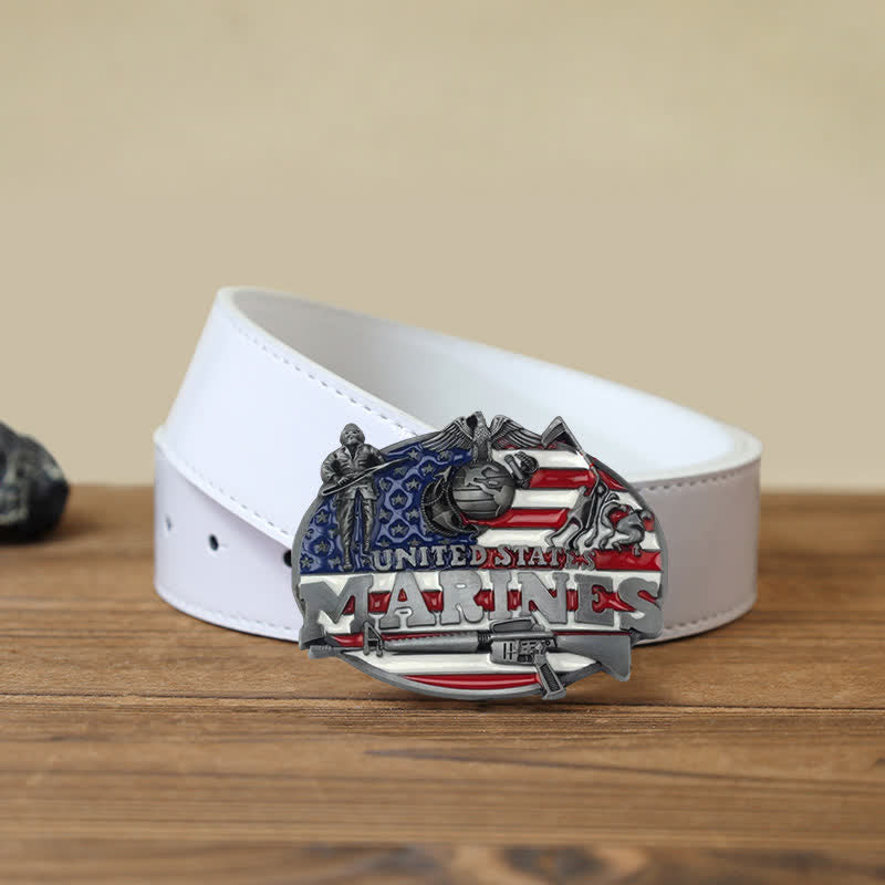 Cintura in pelle con fibbia militare fai da te dei marines degli Stati Uniti da uomo