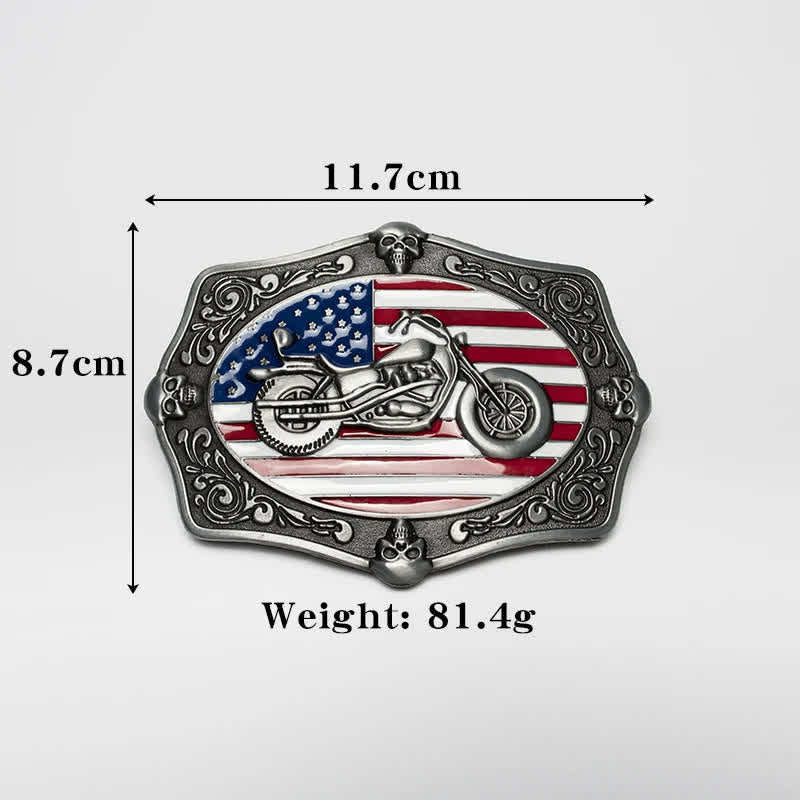 Cintura in pelle da uomo con teschio e bandiera americana per motociclisti