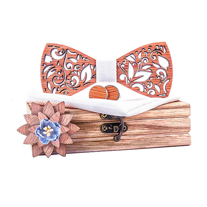 Set di 4 papillon in legno cavo da uomo con pianta