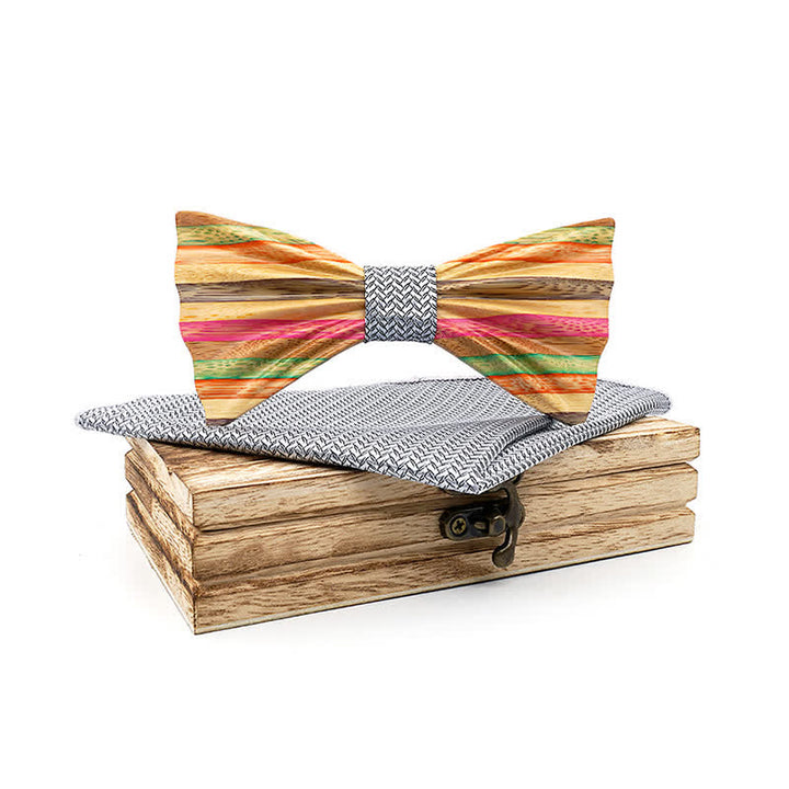 Set di 2 papillon in legno con effetto arricciato arcobaleno da uomo