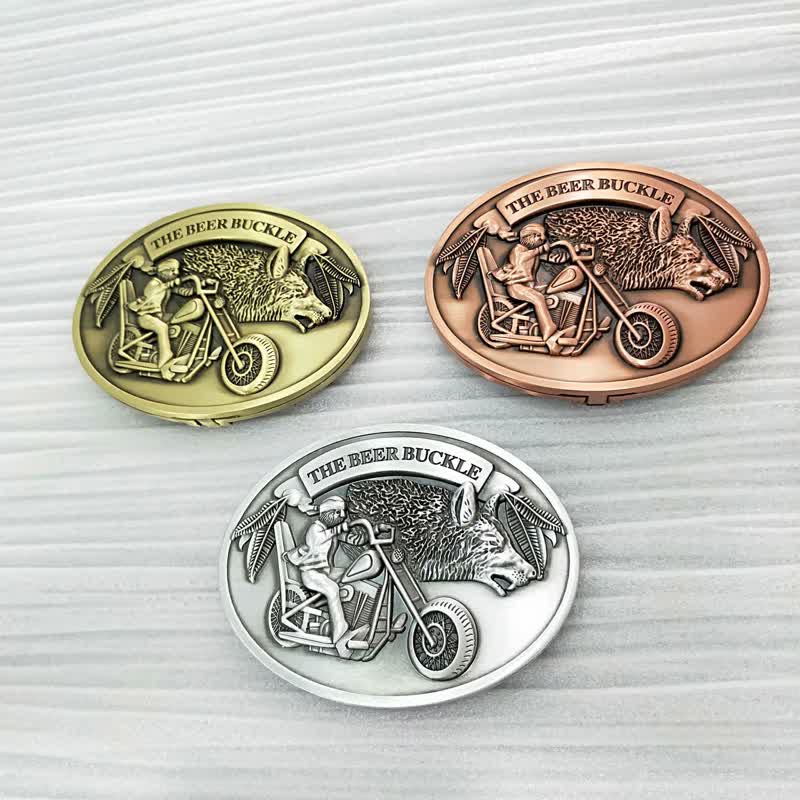 Cintura in pelle con fibbia porta birra creativa fai da te per motocicletta da uomo