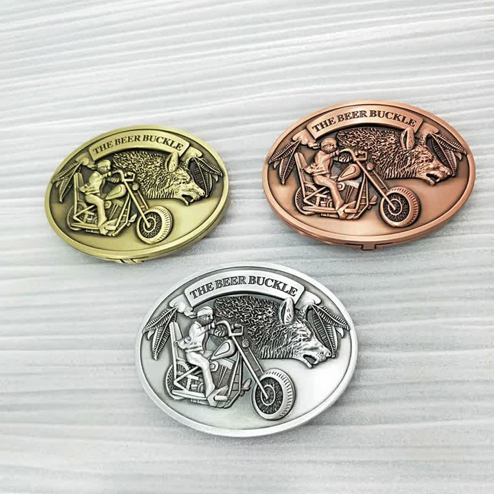 Cintura in pelle con fibbia porta birra creativa fai da te per motocicletta da uomo