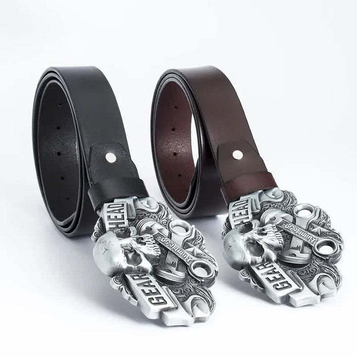 Cintura in pelle punk con testa di teschio elegante da uomo