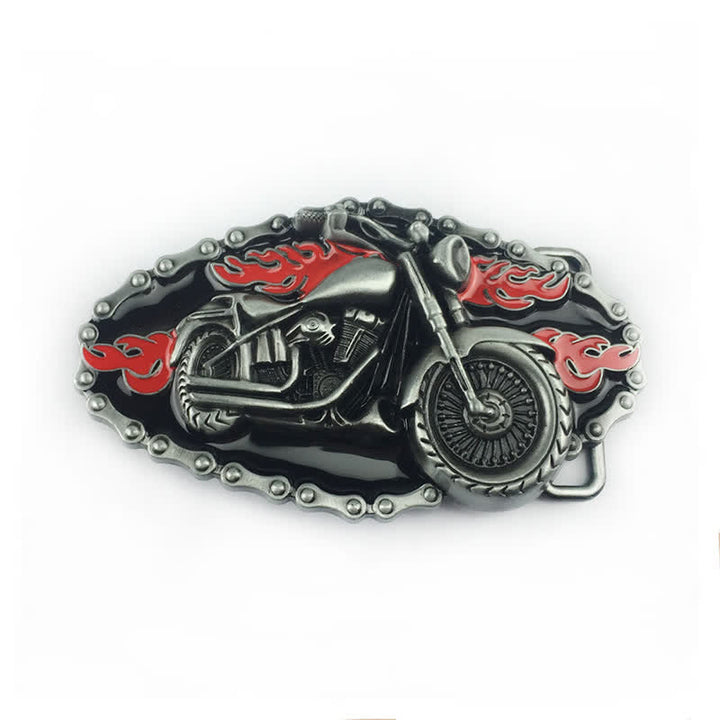 Cintura in pelle con fibbia da motocicletta a forma di locomotiva fai da te da uomo - Nero - Senza cintura - image 2