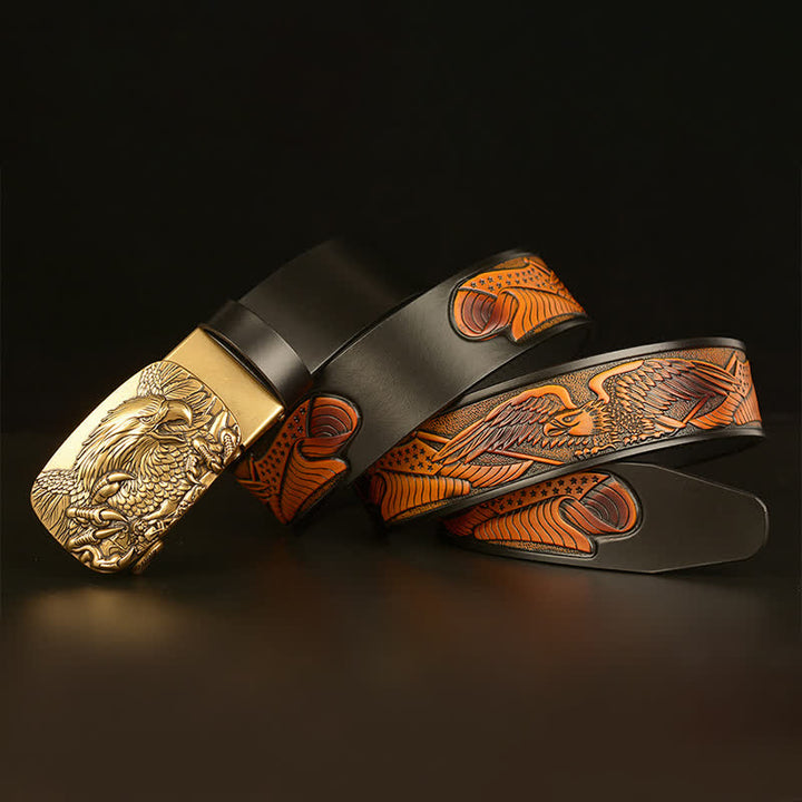 Cintura in pelle con chiusura automatica Eagle Wings Vintage da uomo
